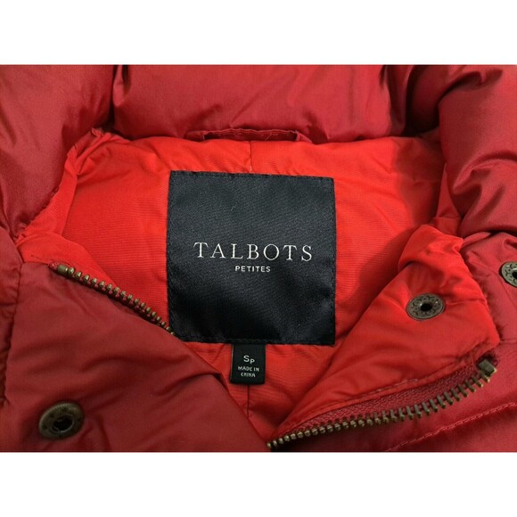 Talbots Petite Small Quilted Puffer Vest Duck Down Fill Red Zip Pockets Jacket - Picture 2 of 9